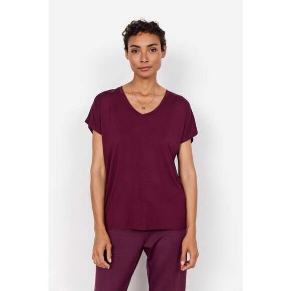 NWT SOYA CONCEPT Marica 32 Burgundy Wine Vneck T-Shirt - Picture 1 of 5